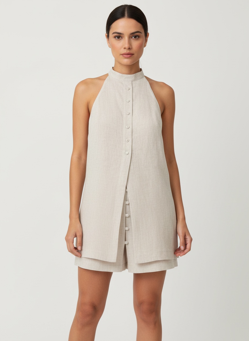 Buttoned Shorts & Long Top Co-ord Set