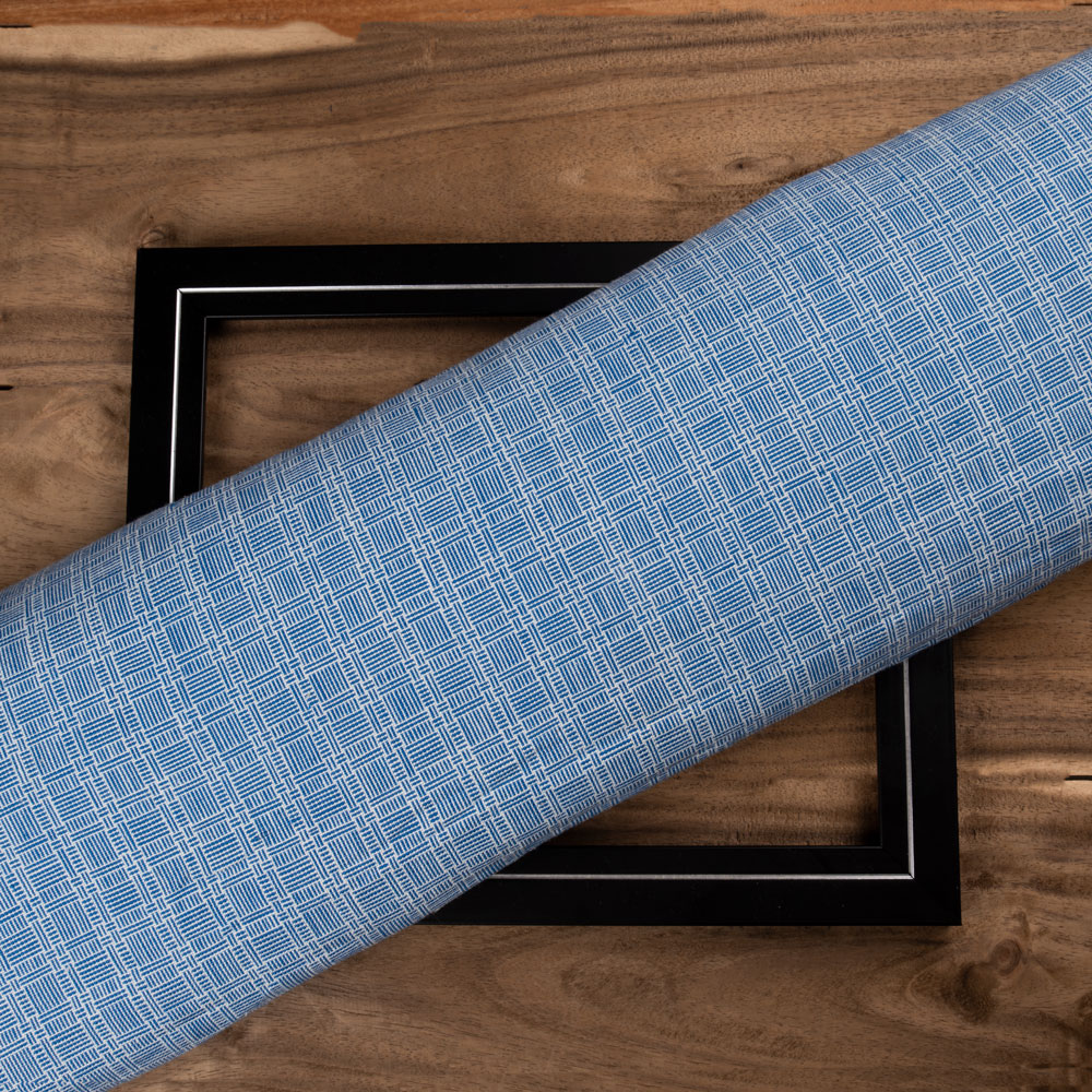 Matty Check Blue & White Pure Khadi 208 GSM Handspun & Handwoven Fabric