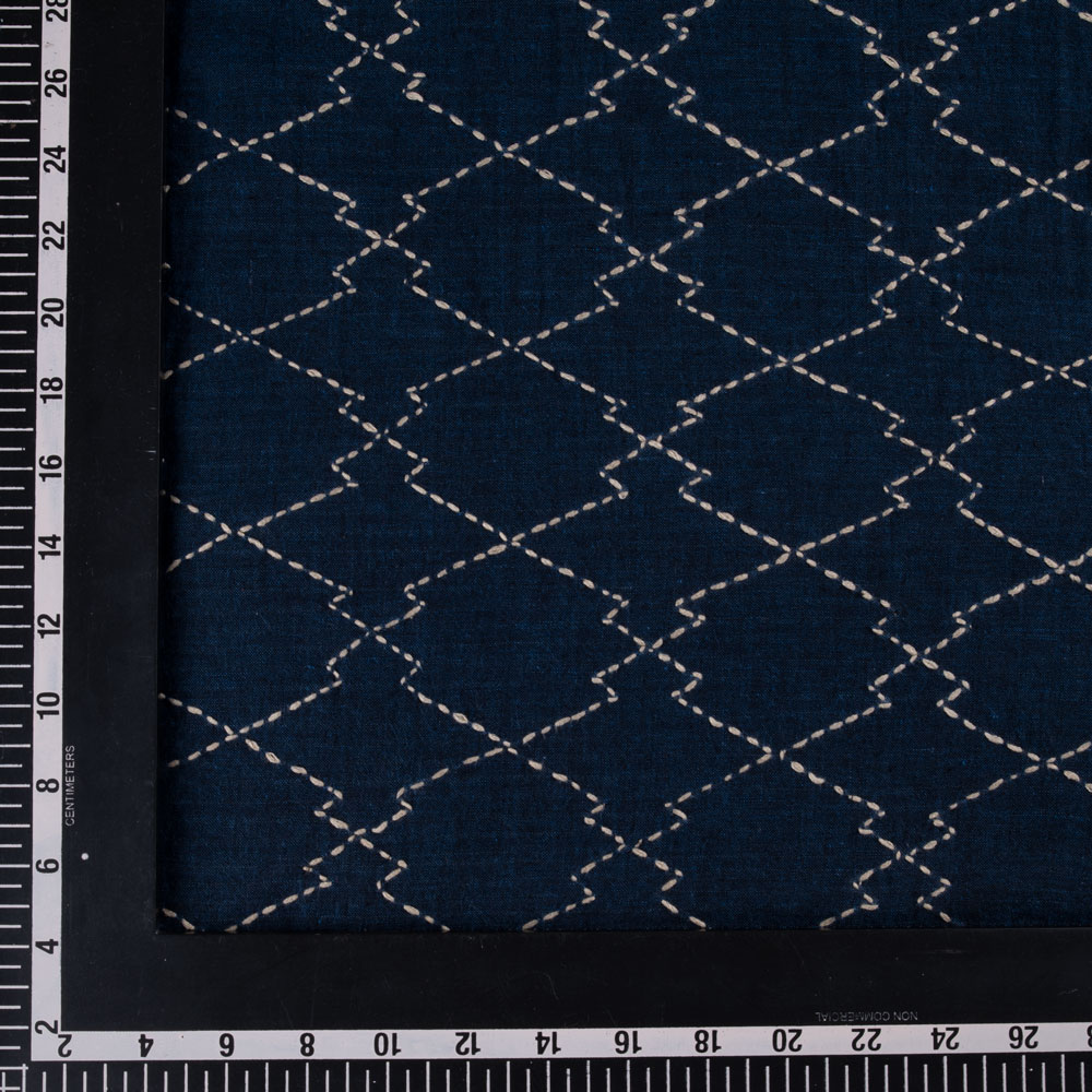 Pure cotton fabric with Kantha embroidery in a geometric pattern