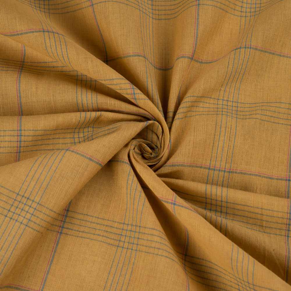 Check Mustard Yellow Pure Cotton 60 GSM Handwoven Fabric