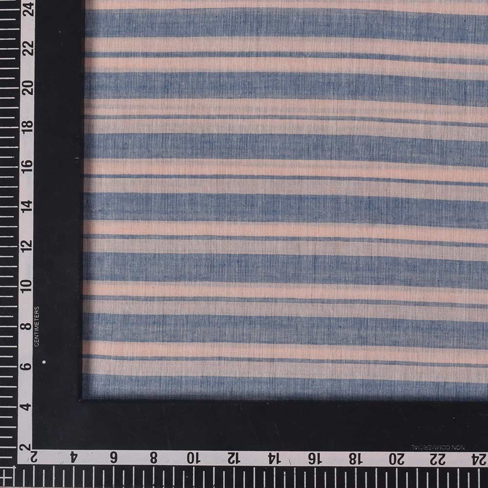 STRIPE BLUE & CREAM PURE COTTON 62 GSM HANDWOVEN FABRIC