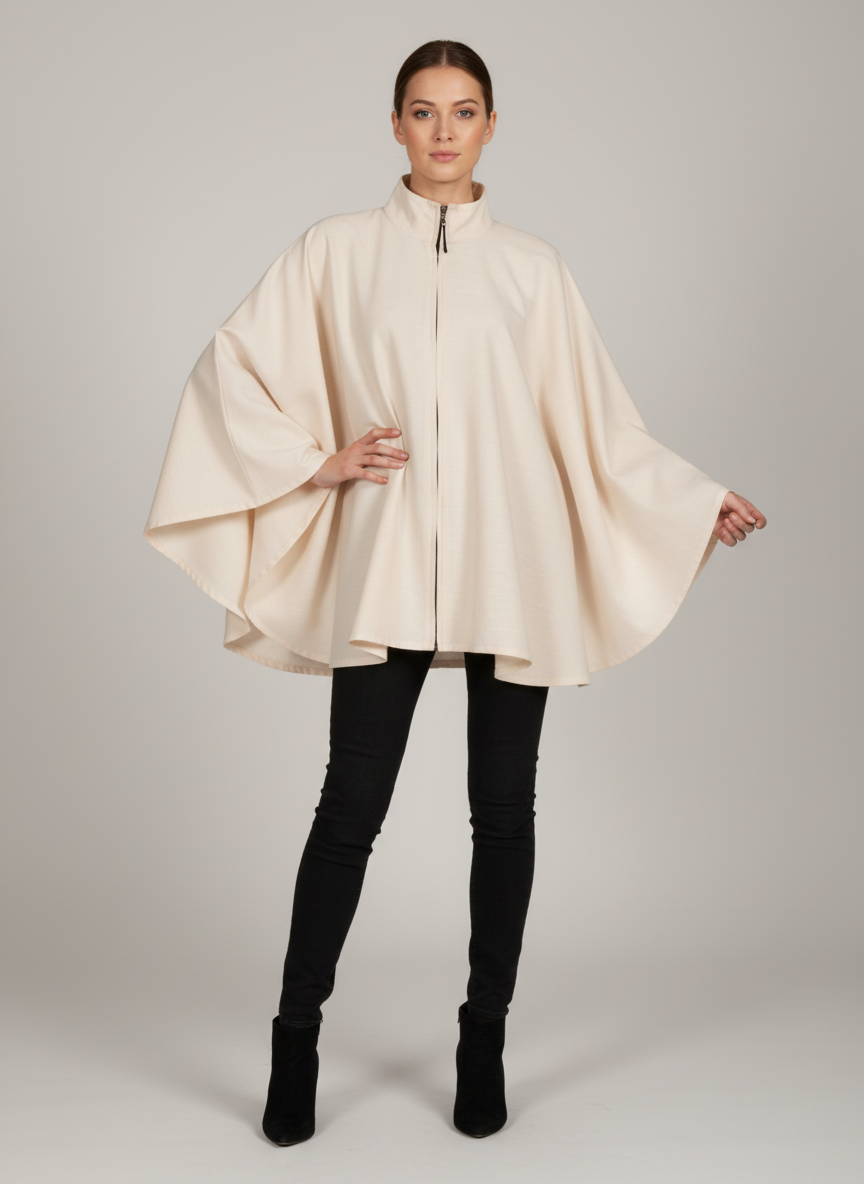 Ponchu Coat- Front Zipper With Turtle Collar