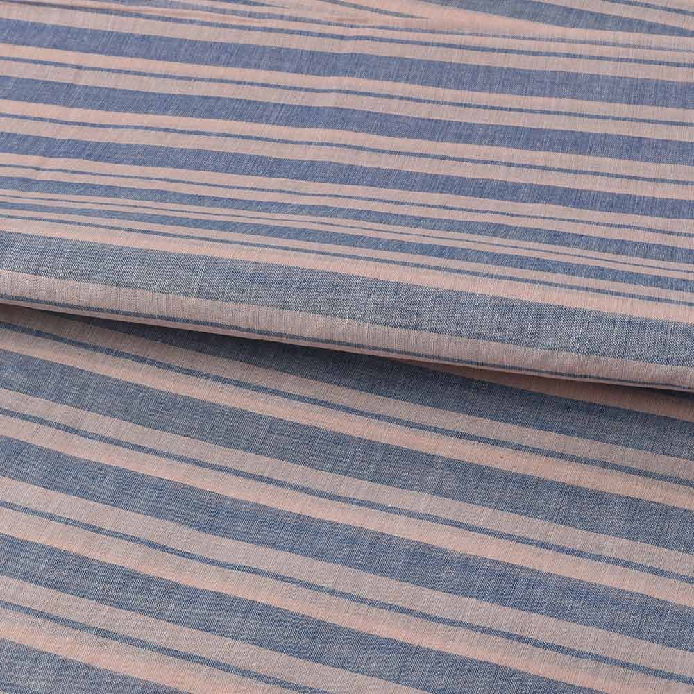 STRIPE BLUE & CREAM PURE COTTON 62 GSM HANDWOVEN FABRIC