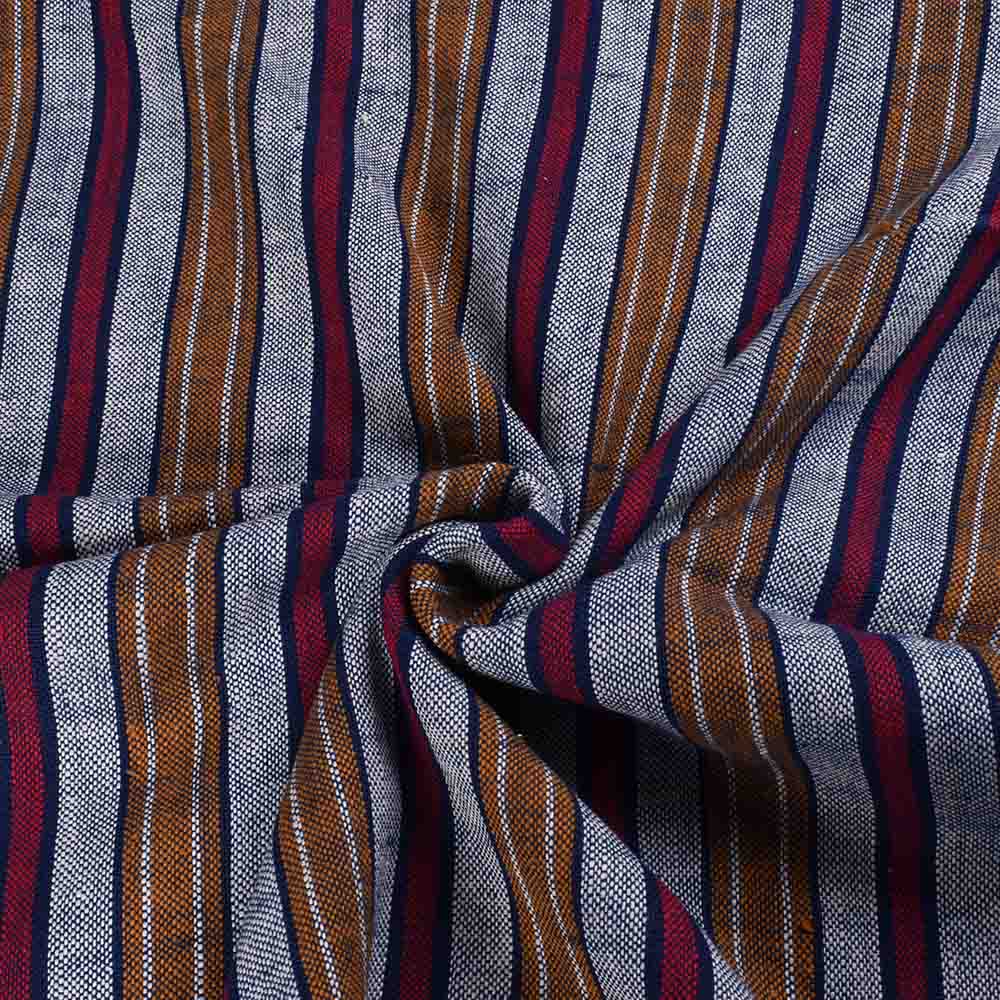 Stripe Multicolor Pure Khadi 250 GSM Handwoven Fabric 338