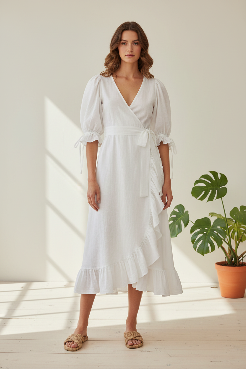 The Ruffled Puff Sleeve Wrap Dress