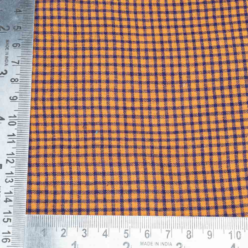 CHECK ORANGE & BLUE PURE COTTON 105 GSM HANDWOVEN FABRIC