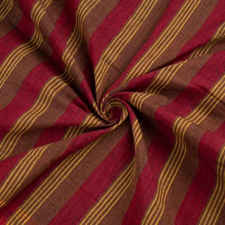 Stripe Red & Brown Pure Cotton 76 GSM Handwoven Fabric