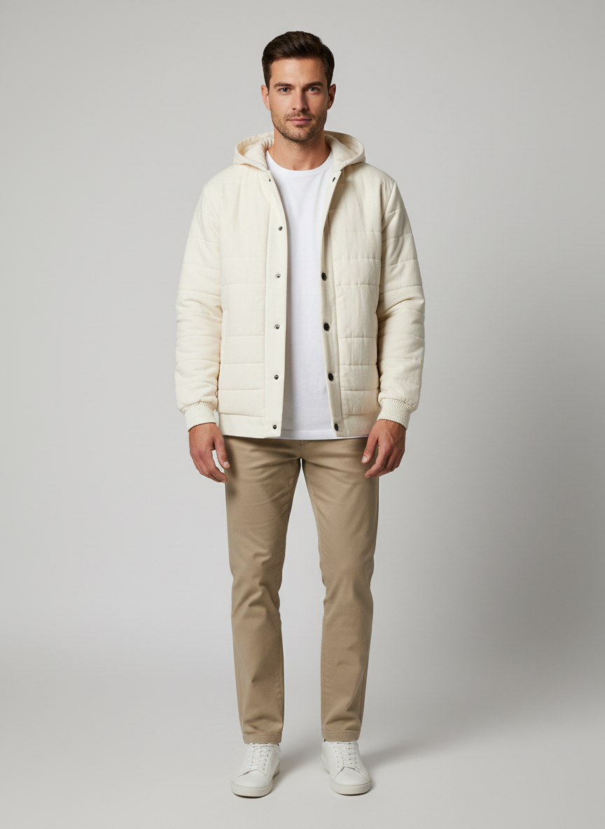 Puffer Hoodie With Centre Front Buttons