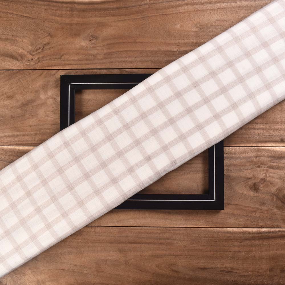 Check White Cream Pure Cotton 98 GSM Handwoven Fabric