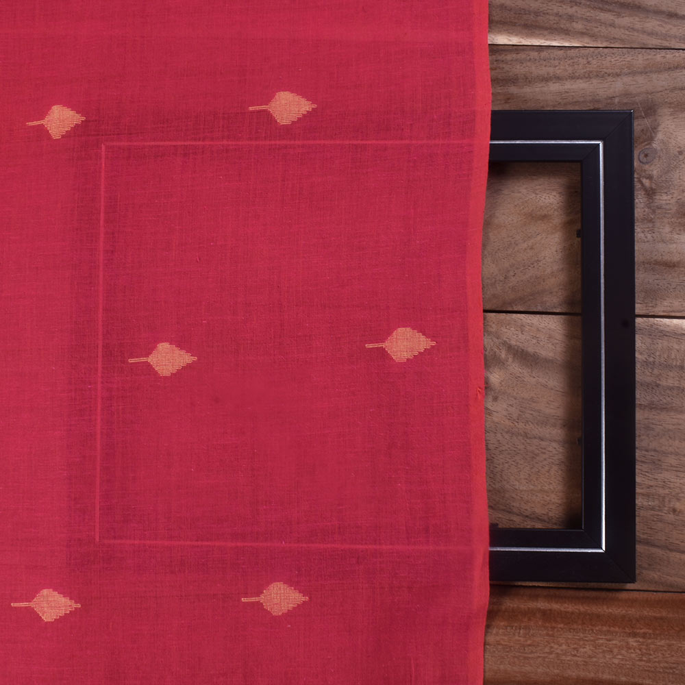 LEAF RED JAMDANI PURE COTTON 64 GSM HANDWOVEN FABRIC