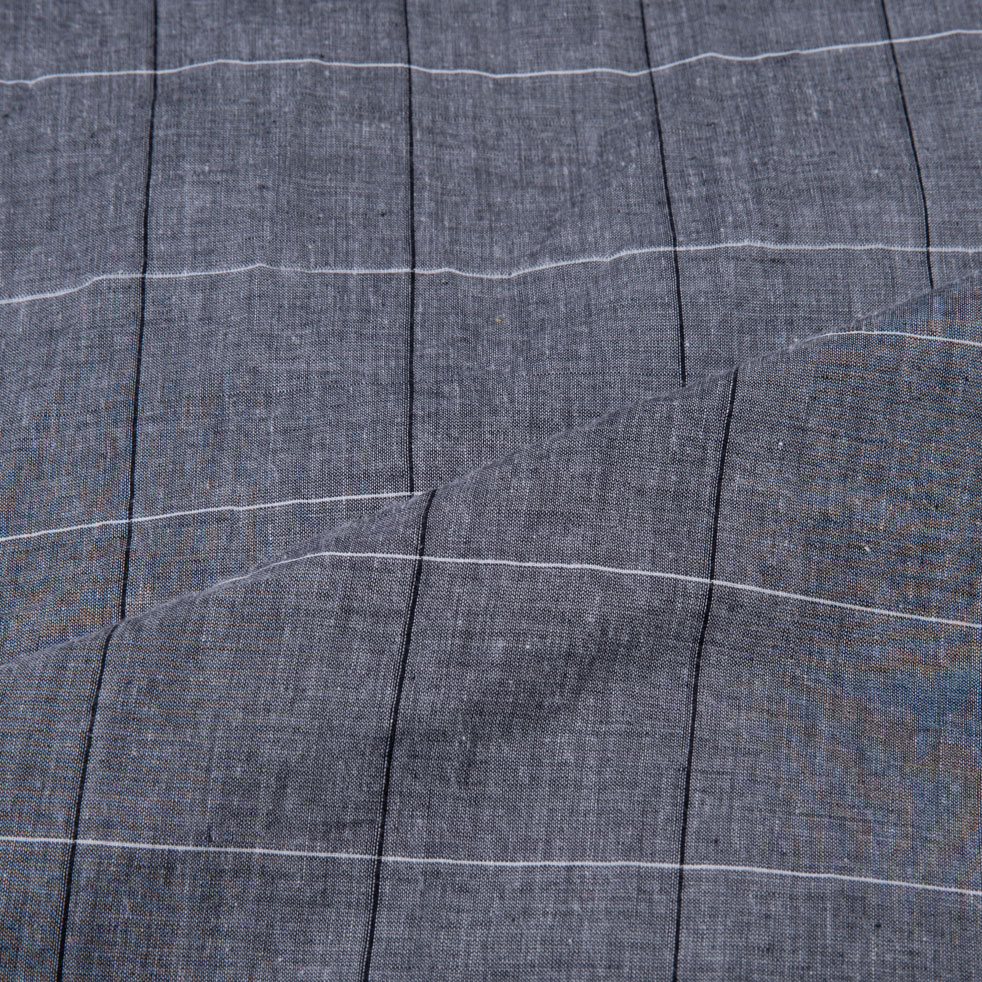 CHECK GREY PURE COTTON 58 GSM HANDWOVEN FABRIC