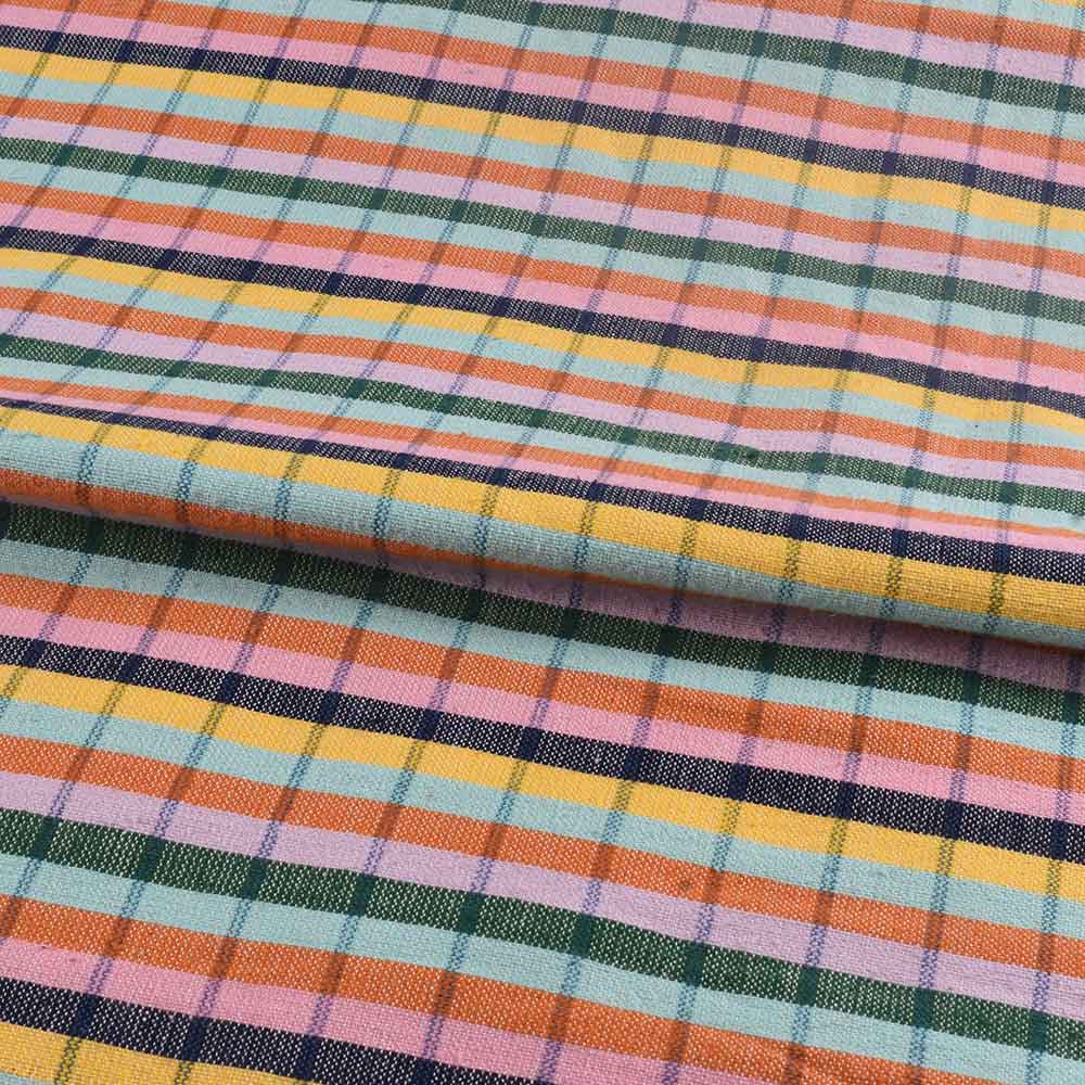 CHECK RAINBOW COTTON KHADI 196 GSM HANDWOVEN FABRIC