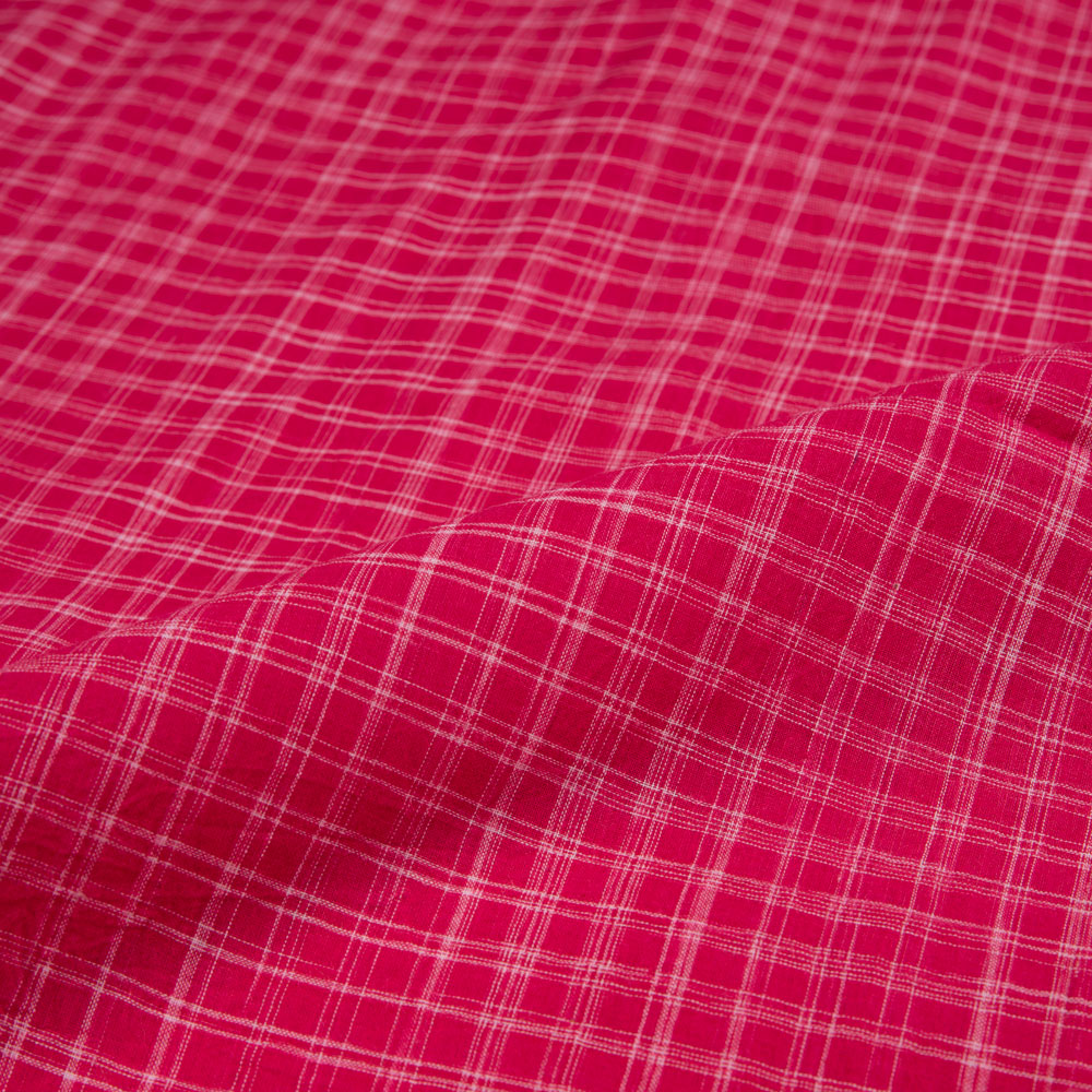 CHECK RED YARN TIE DYE PURE COTTON 56 GSM HANDWOVEN FABRIC