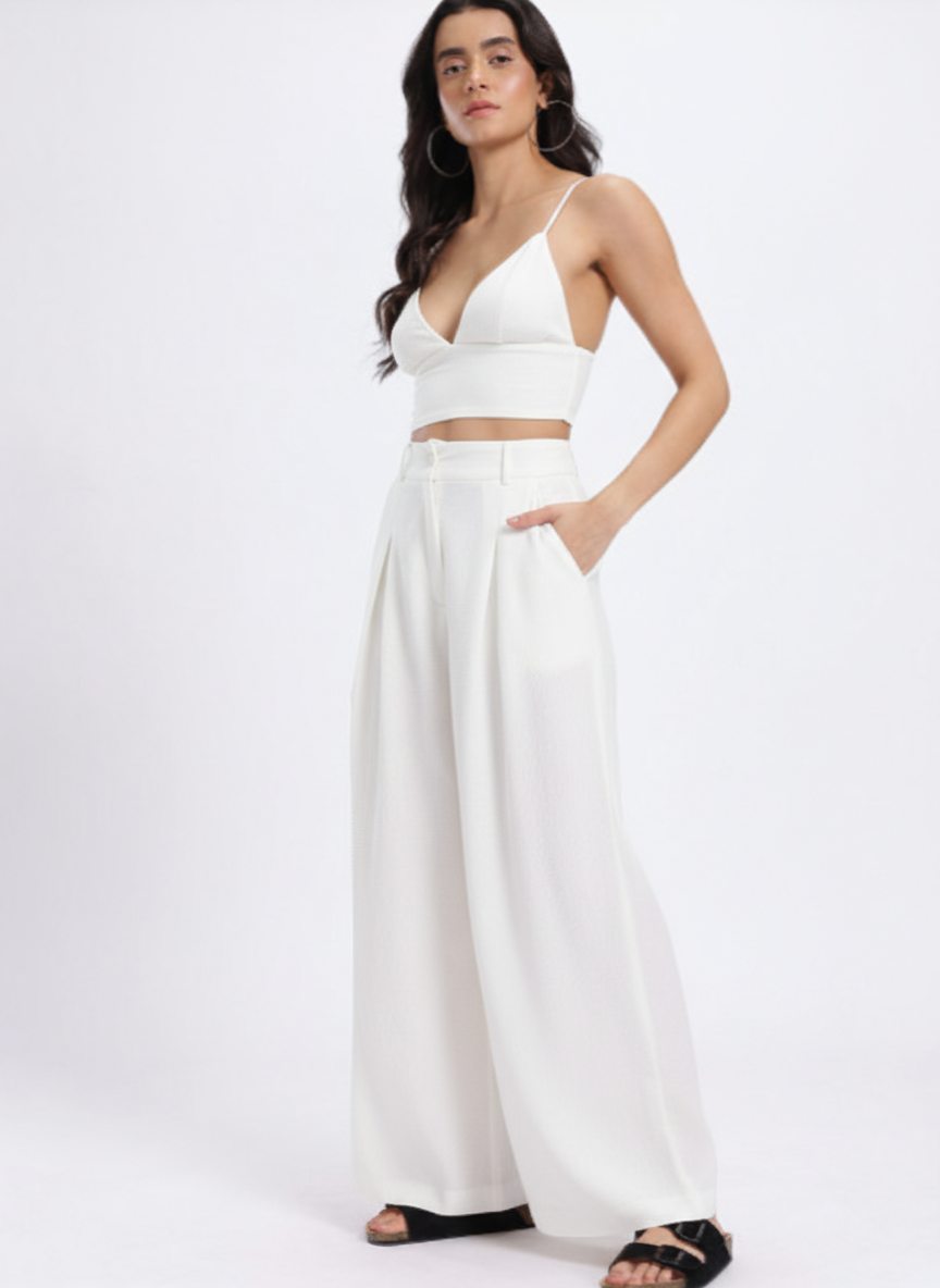 Deep V Crop Top & Wide Leg Pants Co-ord Set