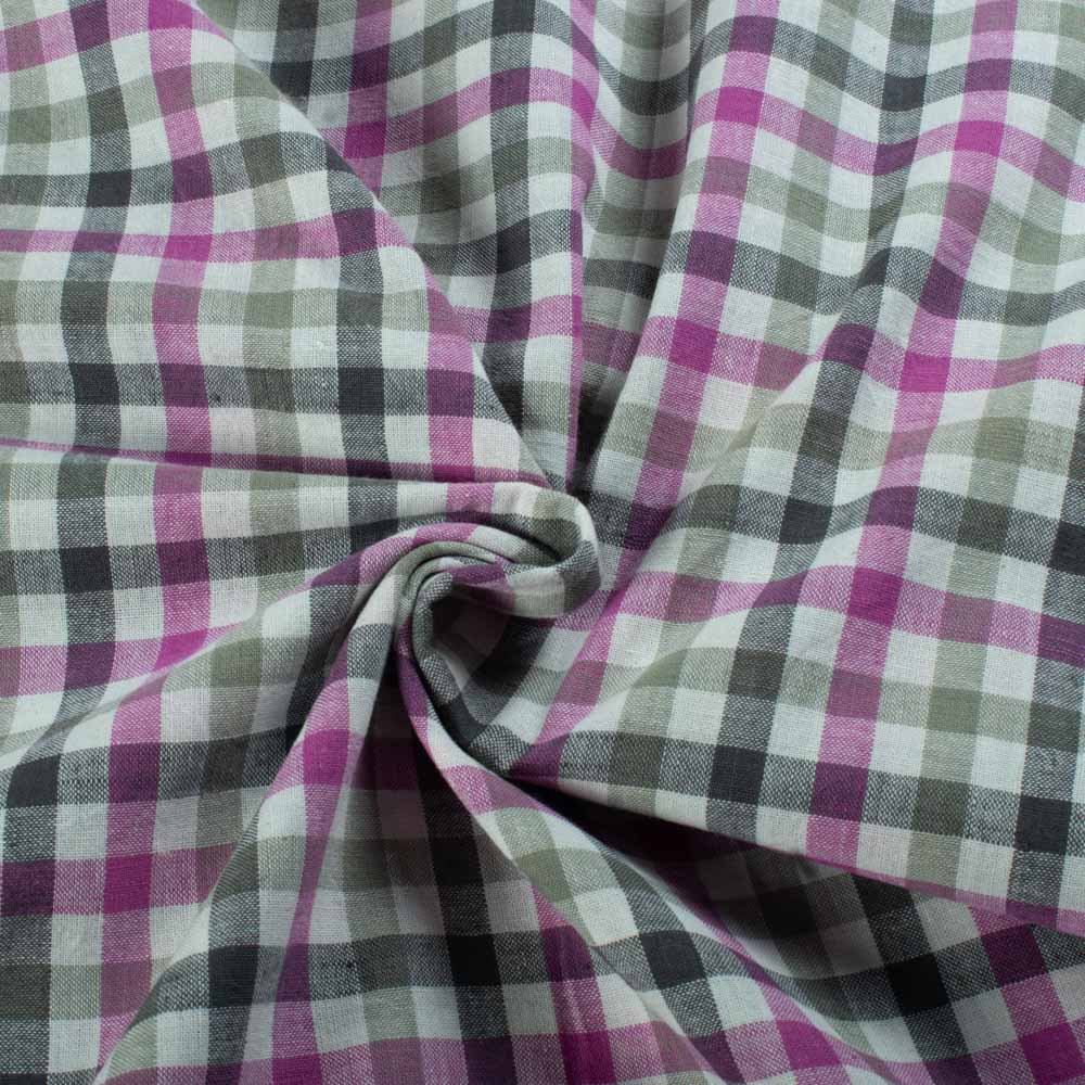 Check Pink Grey White Pure Cotton 100 GSM Handwoven Fabric