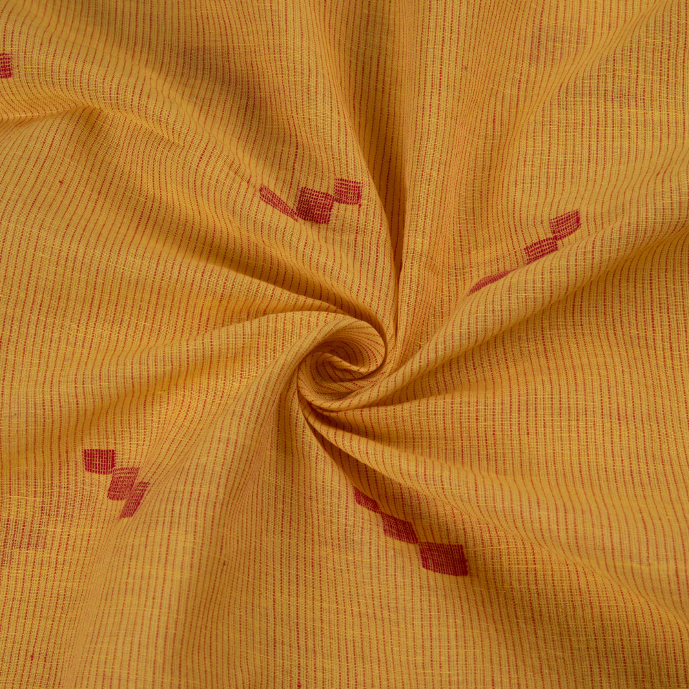Geometric Stripe Yellow Jamdani Pure Cotton 55 GSM Handwoven Fabric