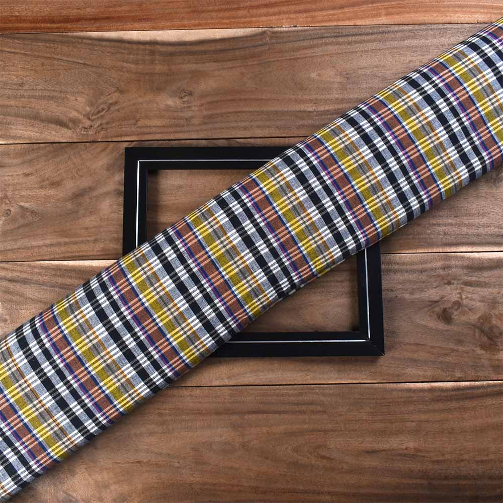 Check Multicolor Cotton Linen And Khadi 105 GSM Handwoven Fabric