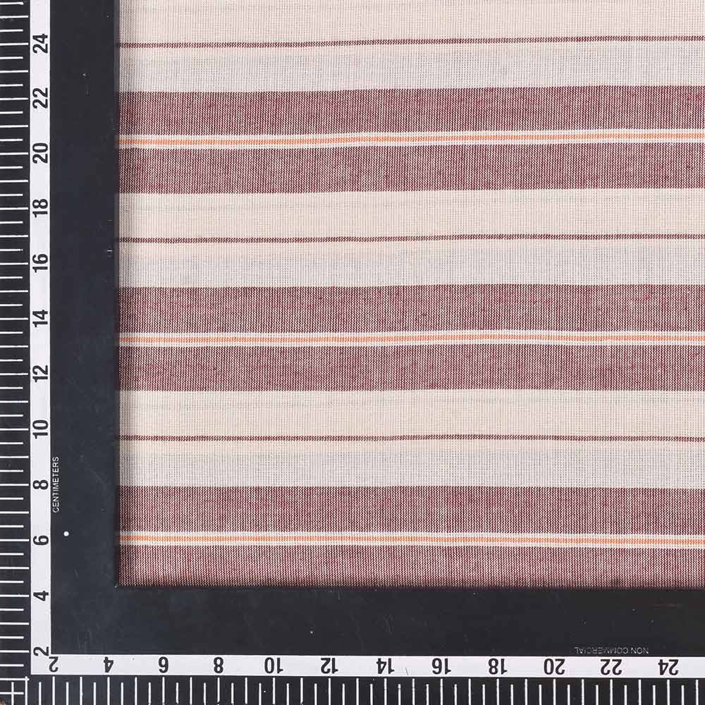 STRIPE CREAM & BROWN PURE COTTON 95 GSM HANDWOVEN FABRIC