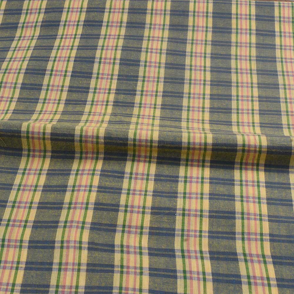 CHECK GREEN & PINK PURE COTTON 64 GSM HANDWOVEN FABRIC