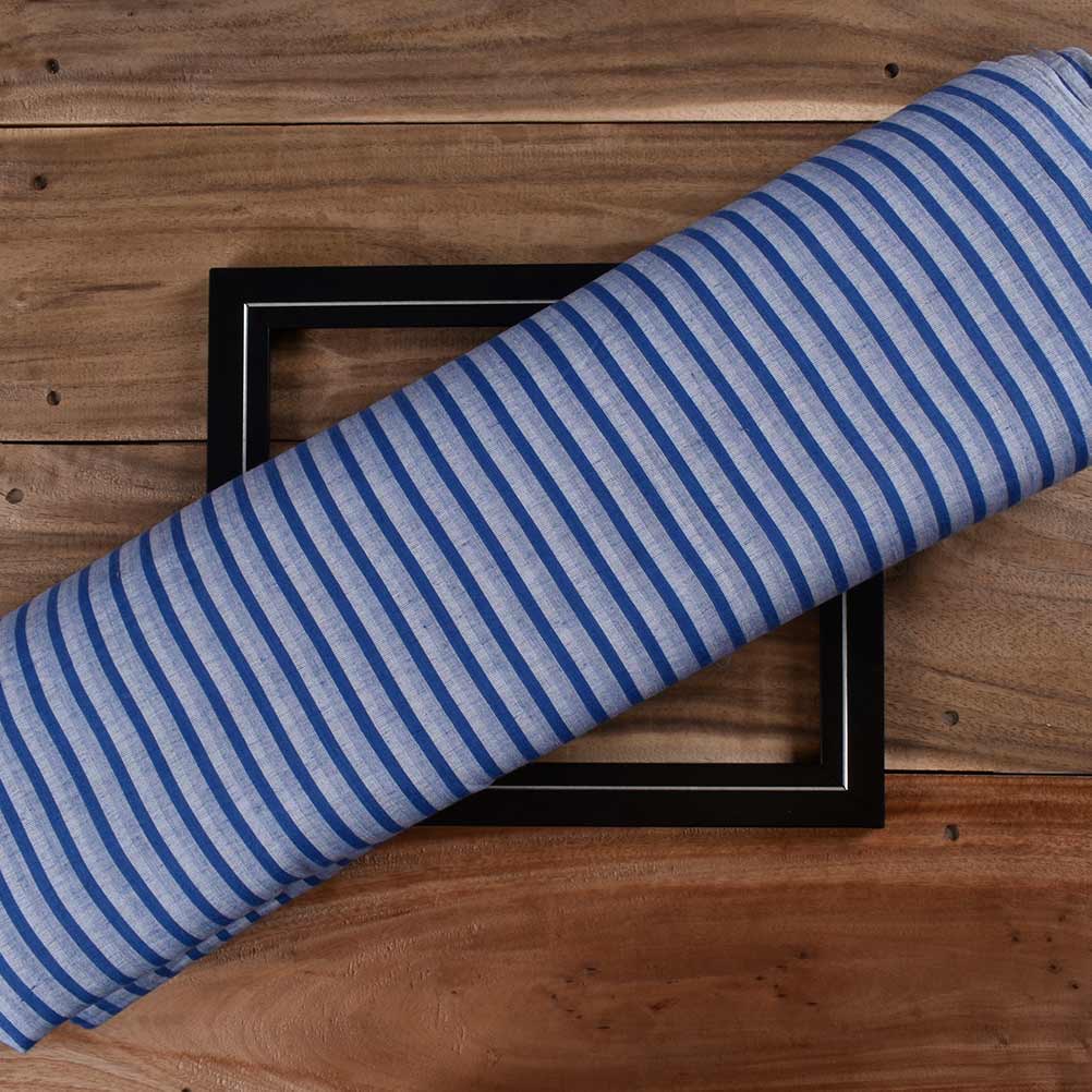 Stripe Royal Blue Pure Cotton 98 GSM Handwoven Fabric