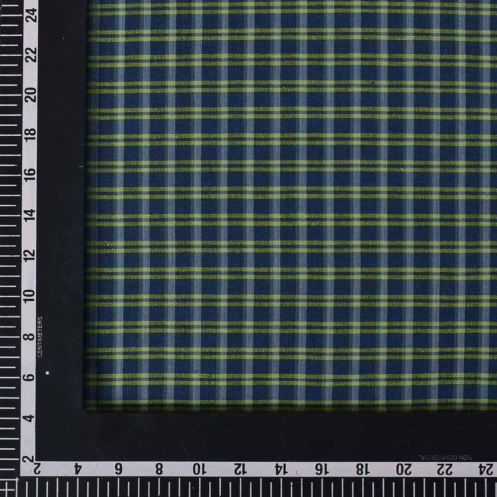 CHECK GREEN BLUE PURE COTTON 125 GSM HANDWOVEN FABRIC