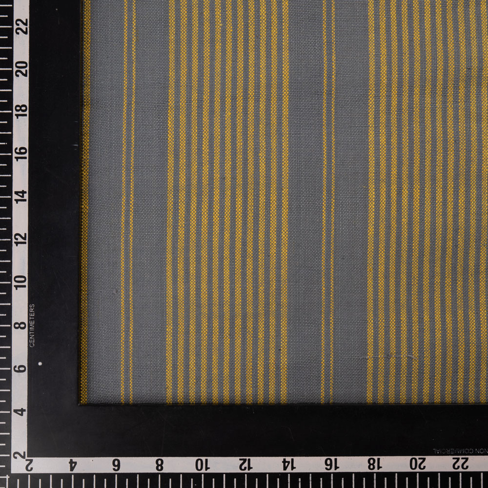 STRIPE YELLOW & GREY PURE KHADI 191 GSM HANDSPUN & HANDWOVEN FABRIC