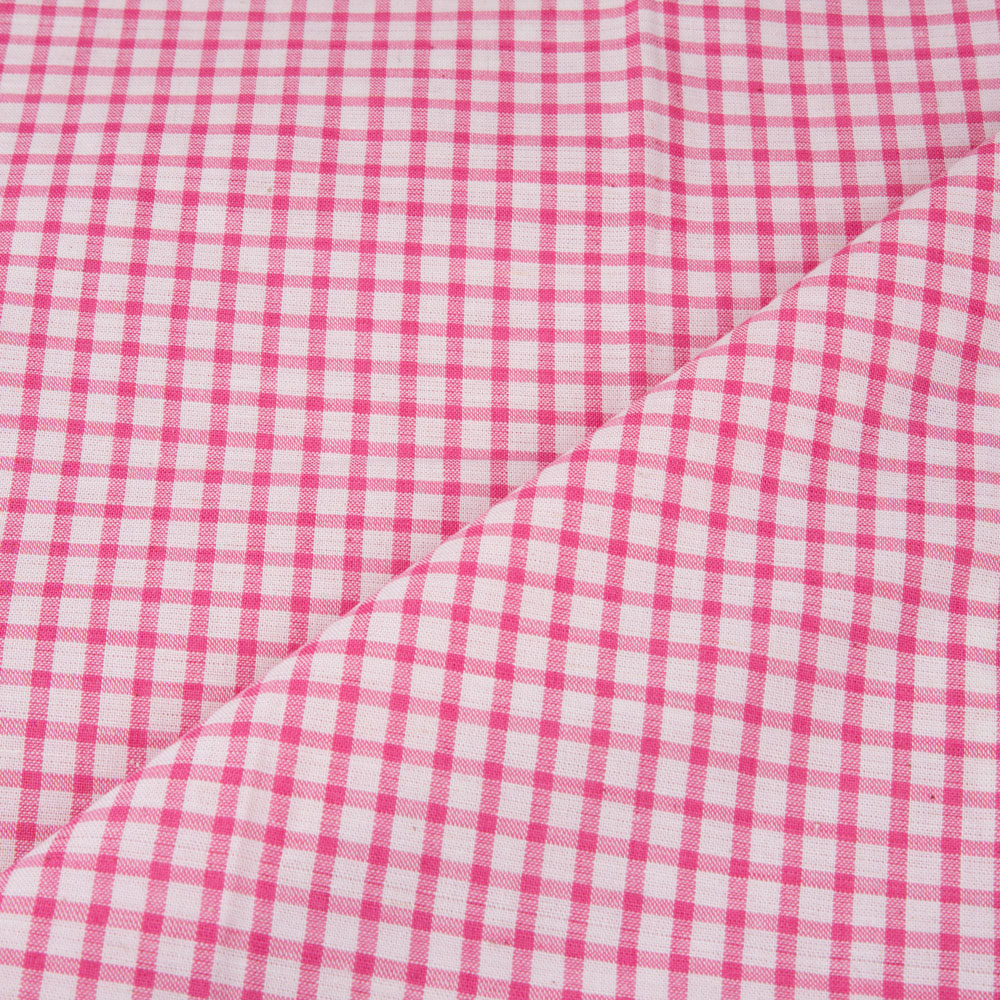 CHECK PINK WHITE PURE COTTON 110 GSM HANDWOVEN FABRIC