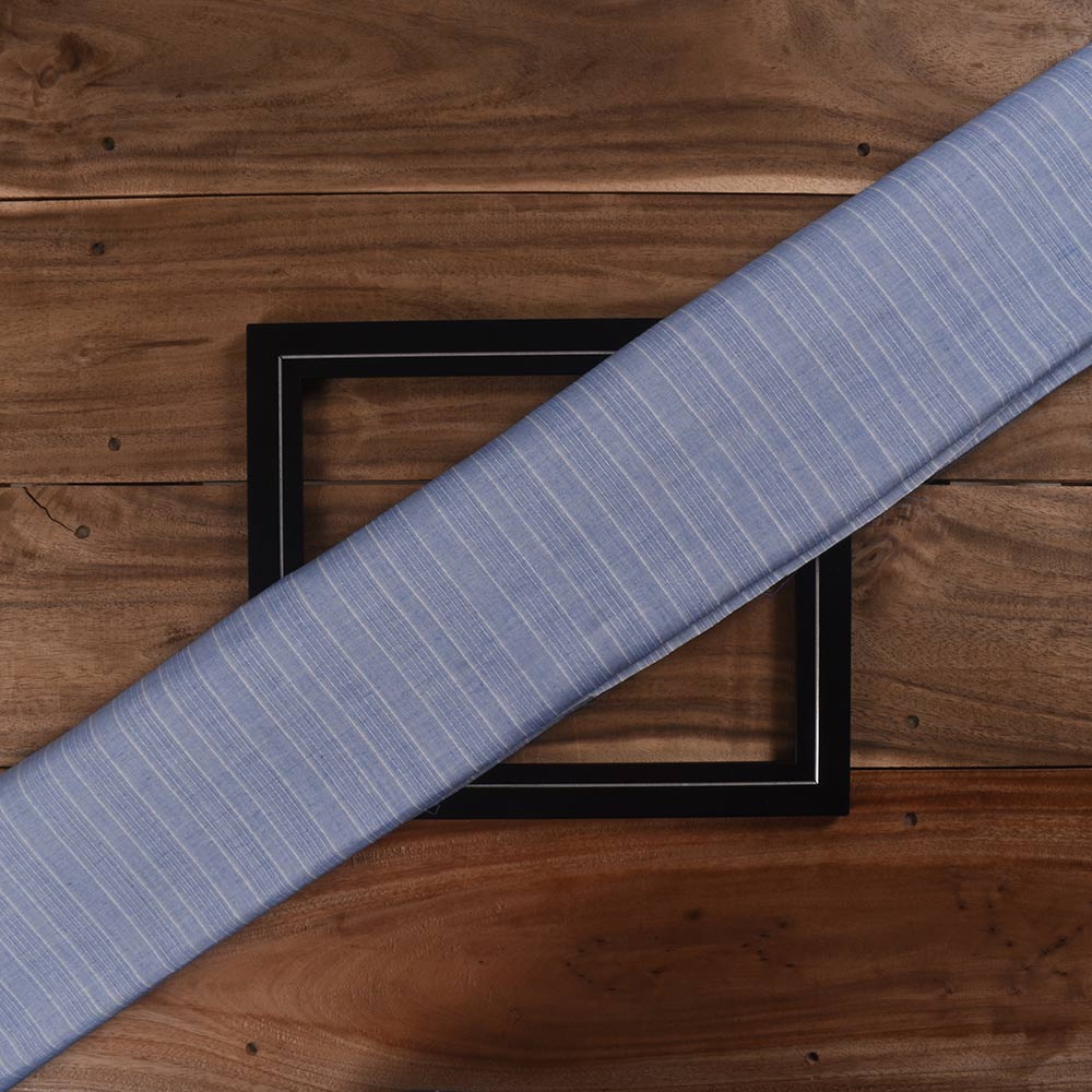 Stripe Blue & White Pure Cotton 80 GSM Handwoven Fabric W11