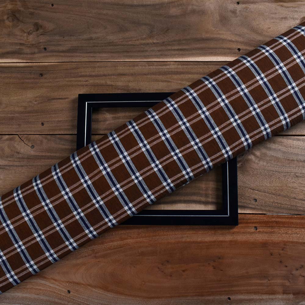 Check Brown Pure Cotton 102 GSM Handwoven Fabric 342