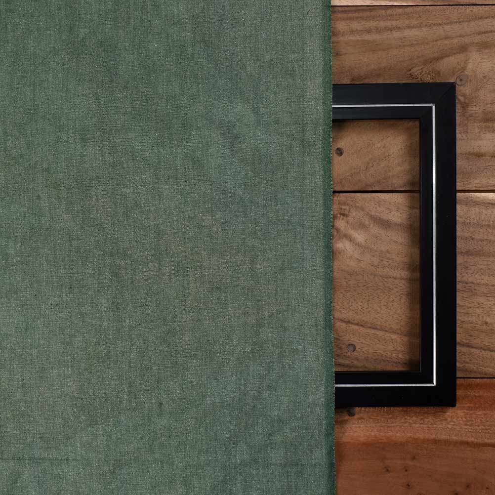 CHAMBRAY GREEN KHADI COTTON 115 GSM HANDWOVEN FABRIC N13