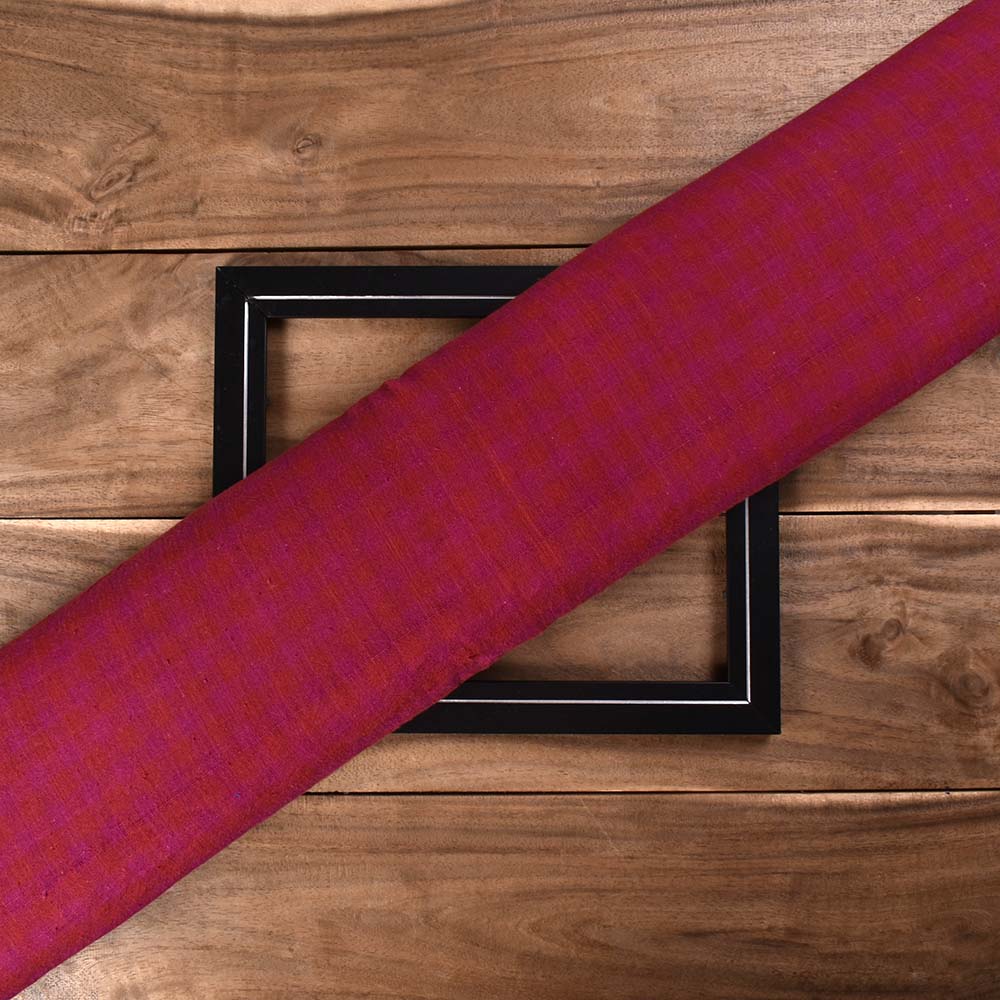 Check Maroon Pure Khadi 125 GSM Handwoven Fabric