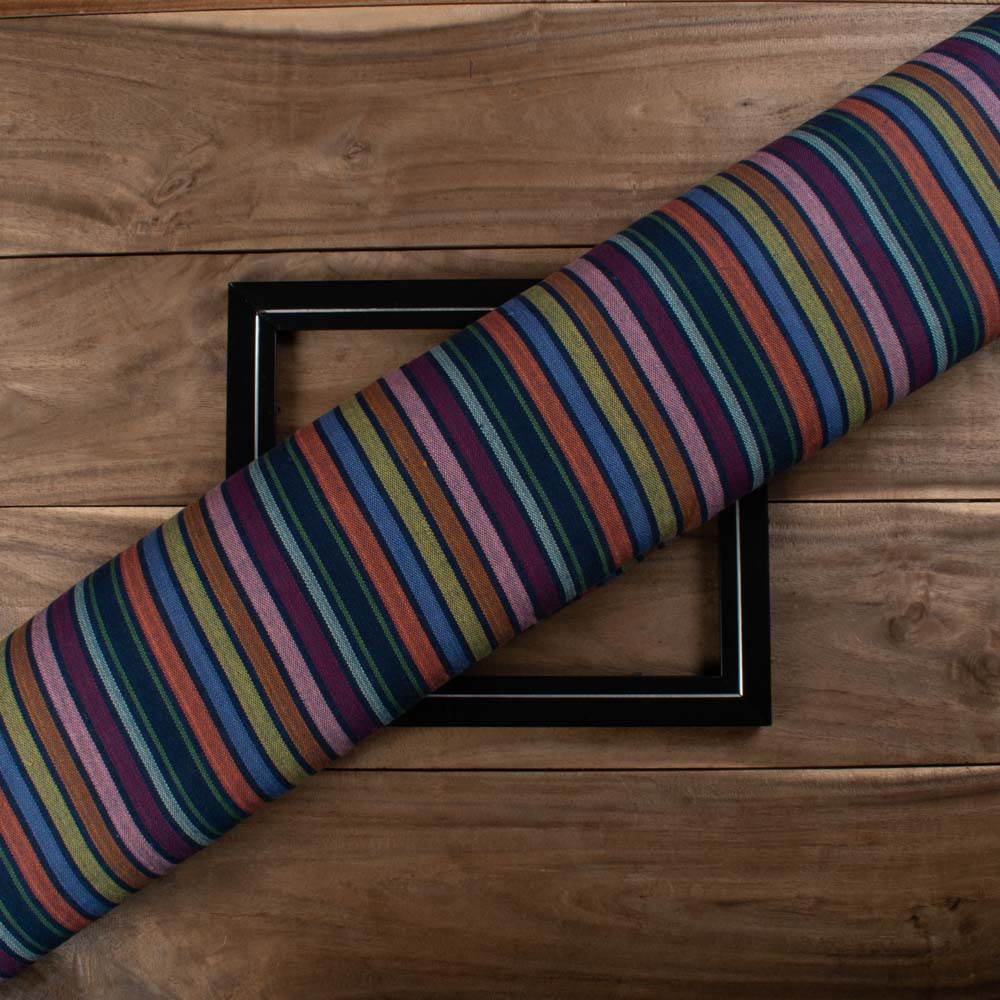 Multicolor Stripe Khadi Cotton 194 GSM Handwoven Fabric