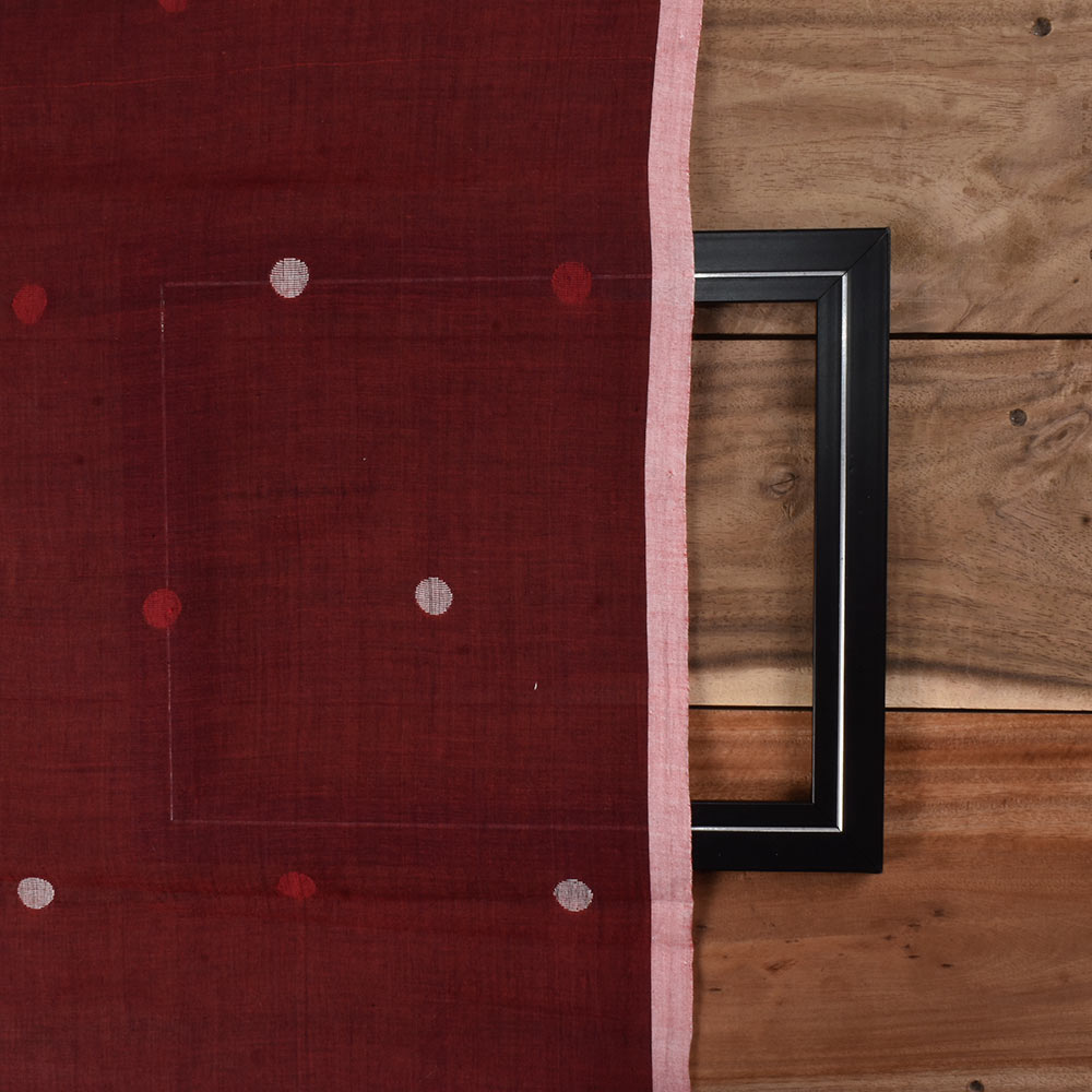 POLKA DOT DEEP RED JAMDANI PURE COTTON 58 GSM HANDWOVEN FABRIC