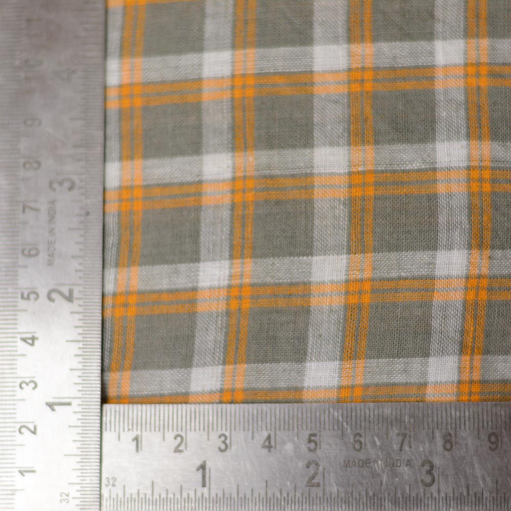 CHECK GREY & YELLOW PURE COTTON 93 GSM HANDWOVEN FABRIC