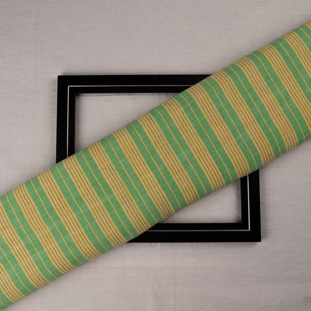 Stripe Green & Yellow Pure Cotton 103 GSM Handwoven Fabric