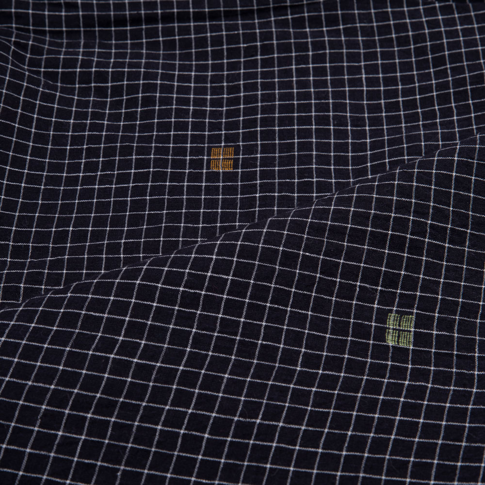 GEOMETRIC CHECK BLACK JAMDANI HANDWOVEN COTTON 58 GSM FABRIC