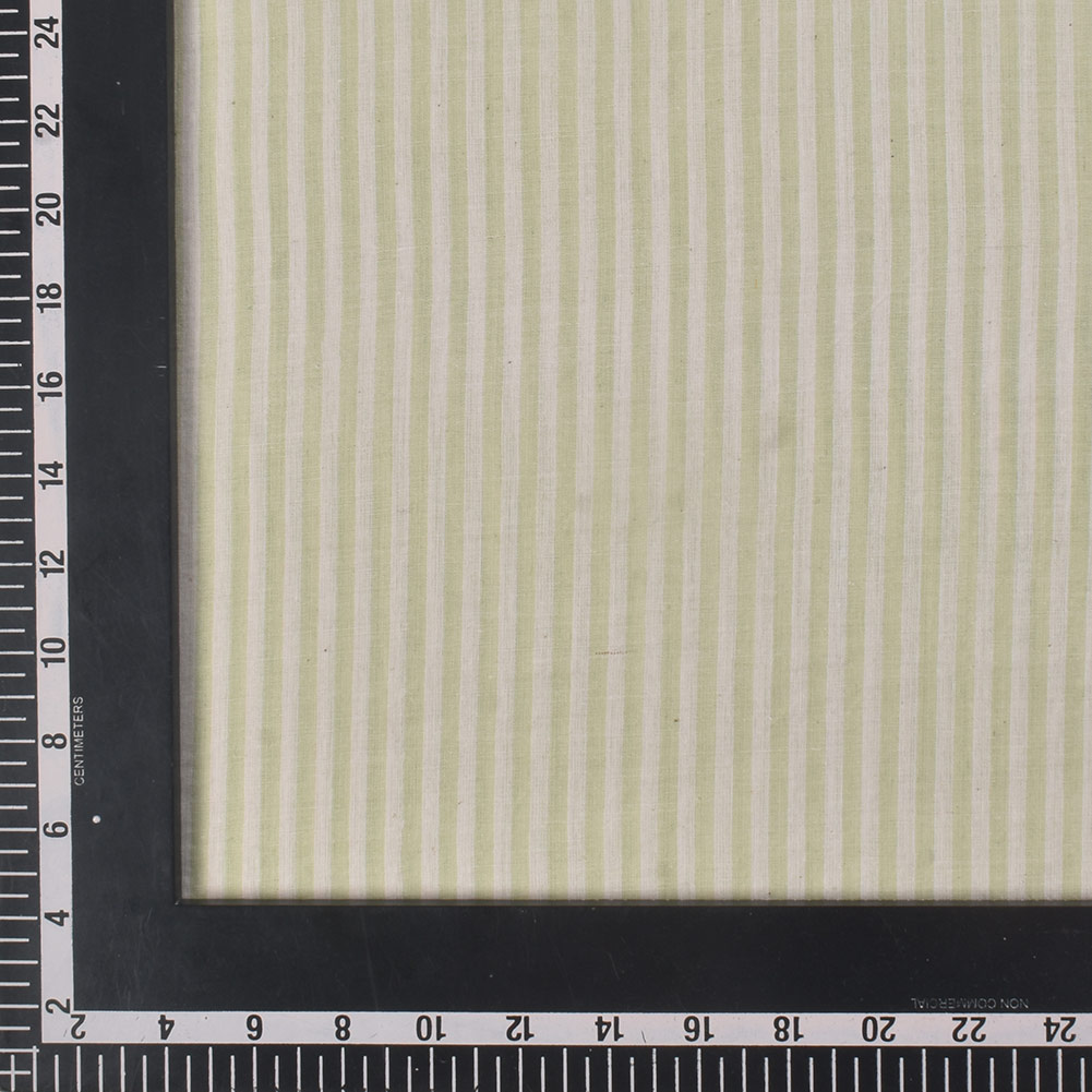 STRIPE LIGHT GREEN & WHITE KHADI COTTON 68 GSM HANDWOVEN FABRIC