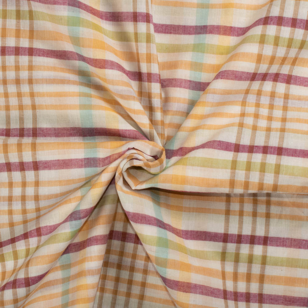 Check Multicolor Pure Cotton 65 GSM Handwoven Fabric 24