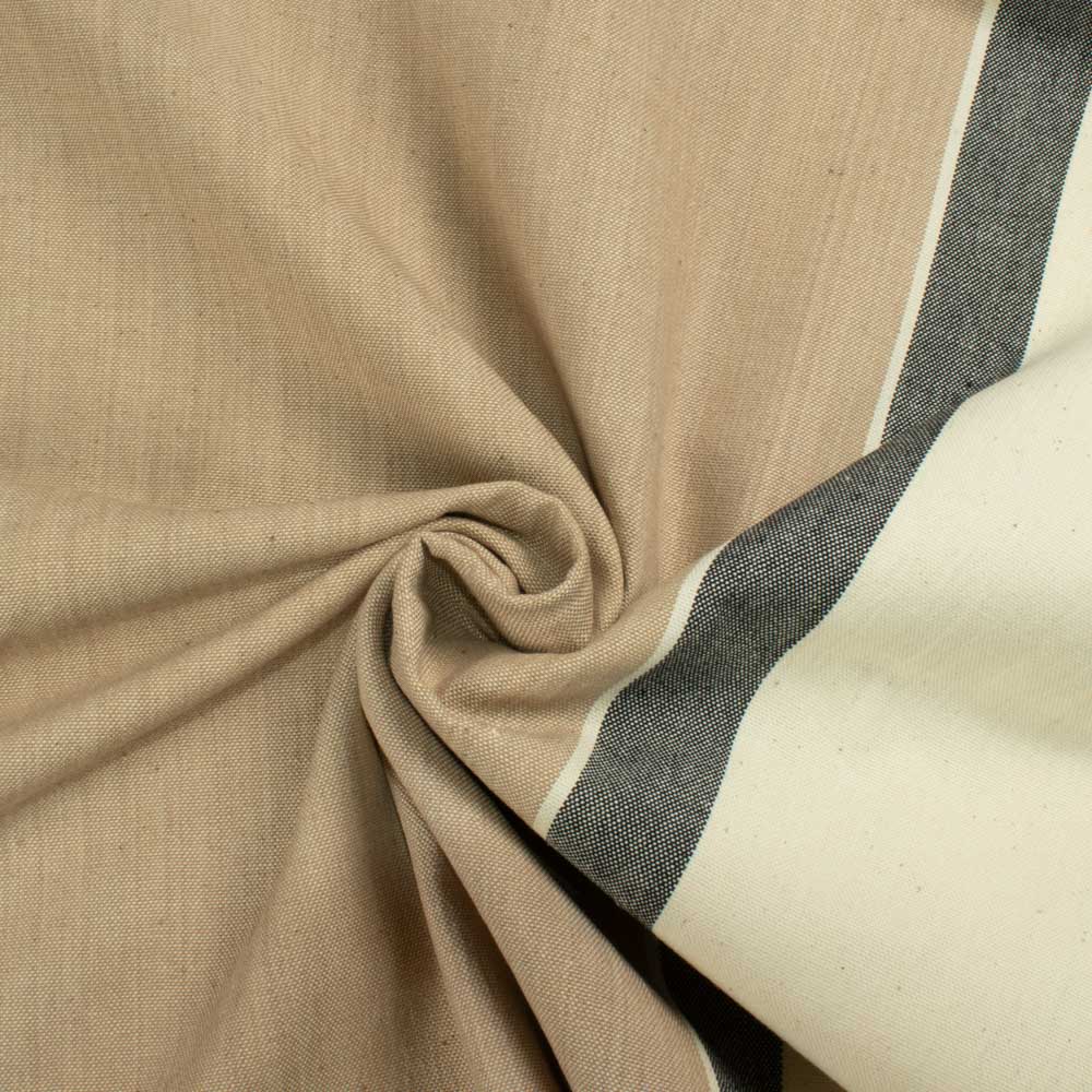 Stripe White & Beige Pure Cotton 152 GSM Handwoven Fabric