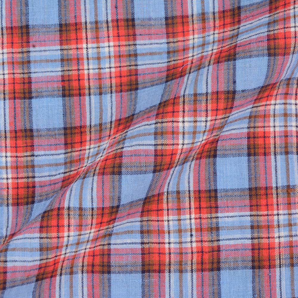 CHECK BLUE & RED PURE HANDWOVEN COTTON 70 GSM FABRIC