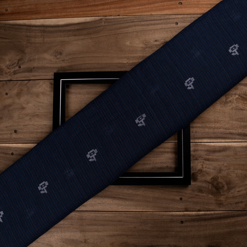 Geometric Stripe Navy Jamdani Pure Cotton 55 GSM Handwoven Fabric