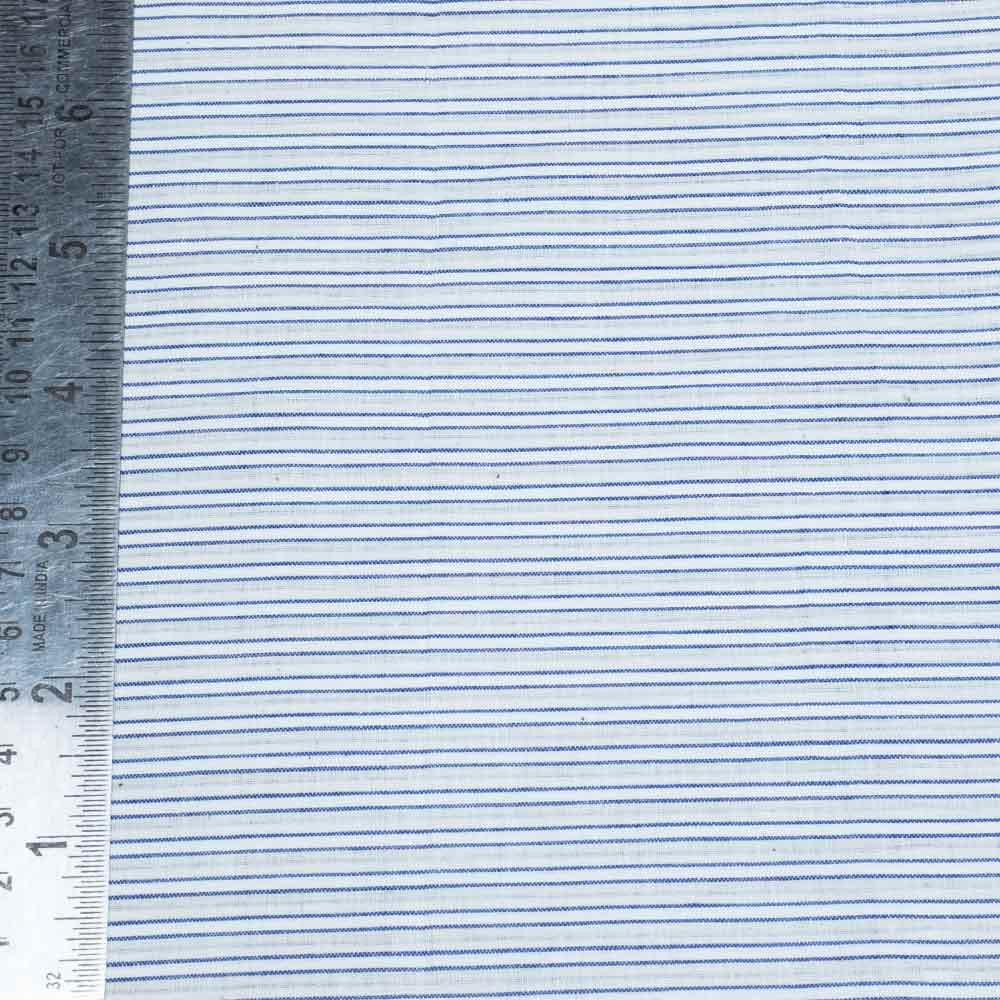 STRIPE GREY WHITE & BLUE PURE COTTON 62 GSM HANDWOVEN FABRIC