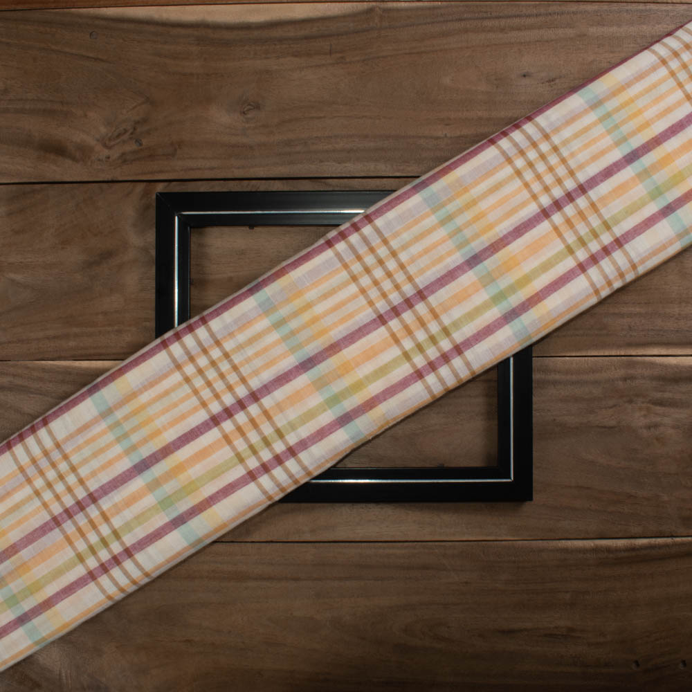 Check Multicolor Pure Cotton 65 GSM Handwoven Fabric 24
