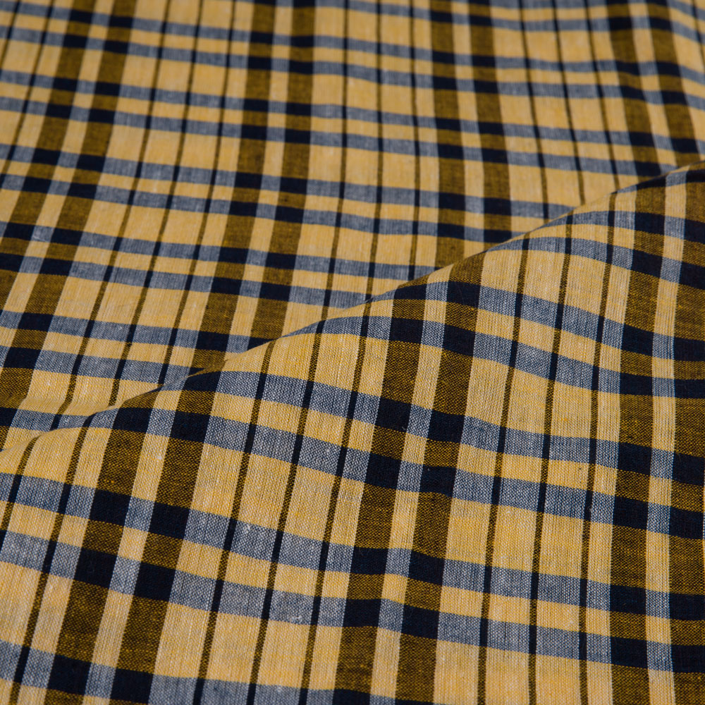 CHECK YELLOW PURE COTTON 70 GSM HANDWOVEN FABRIC