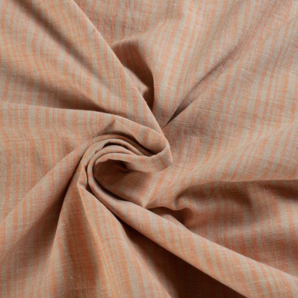 Orange White Stripe 85 GSM Pure Cotton Handwoven Fabric
