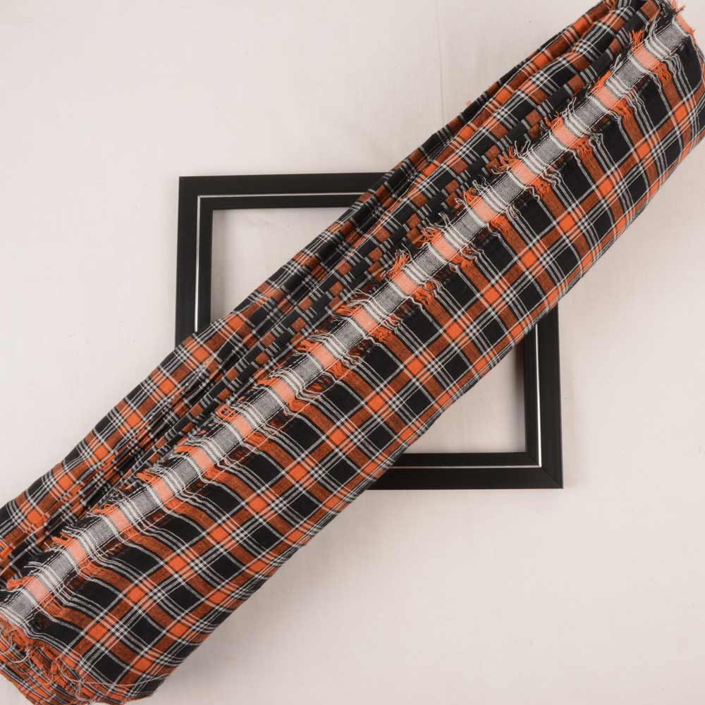 Check Orange & Black Pure Cotton 93 GSM Handwoven Fabric 118