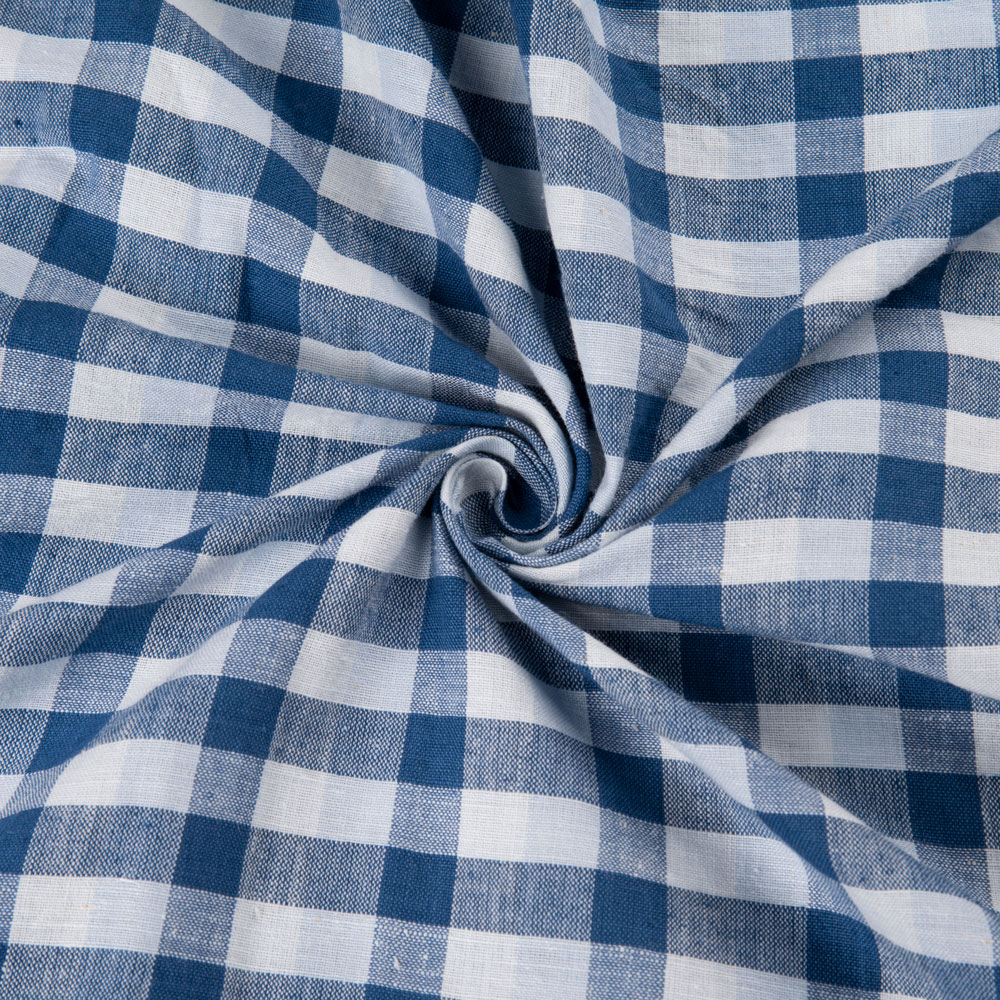 Check White & Blue Khadi Cotton 118 GSM Handwoven Fabric