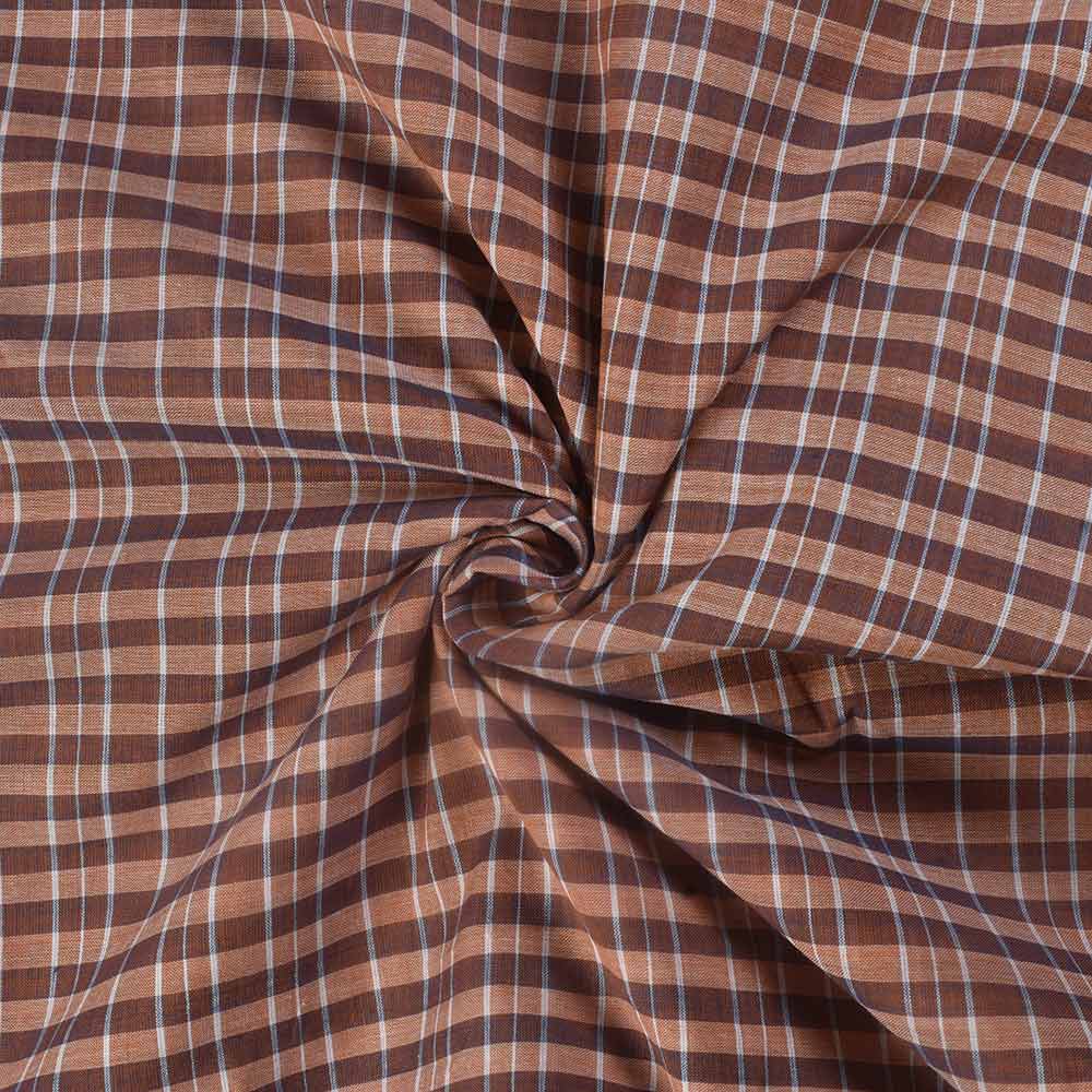 Check Brown & White Pure Cotton 74 GSM Handwoven Fabric
