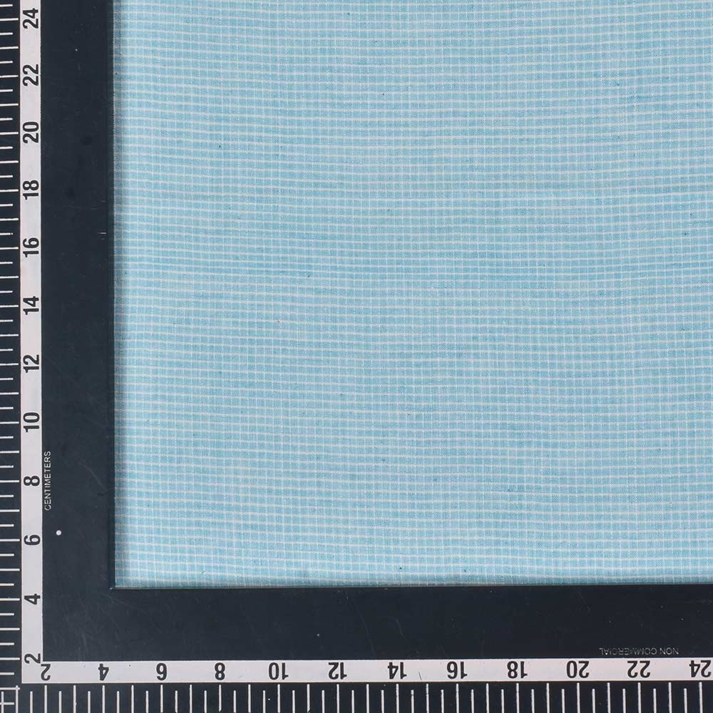 CHECK LIGHT BLUE PURE COTTON 93 GSM HANDWOVEN FABRIC
