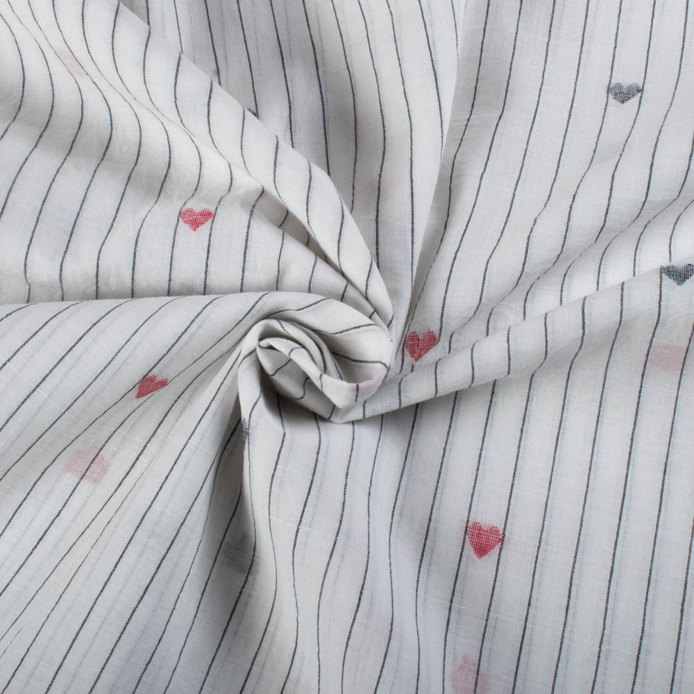 White Stripe Pure Cotton 60 GSM Handwoven Heart Jamdani Fabric